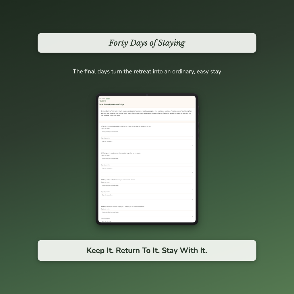 Avoidant Attachment Workbook & 40-Day Journal – Stay Close – Interactive Digital Guide
