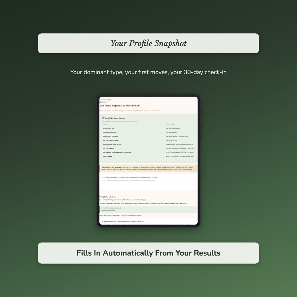 Habit Change Quiz & Workbook – Why Every Method Fails You – Interactive Self-Assessment