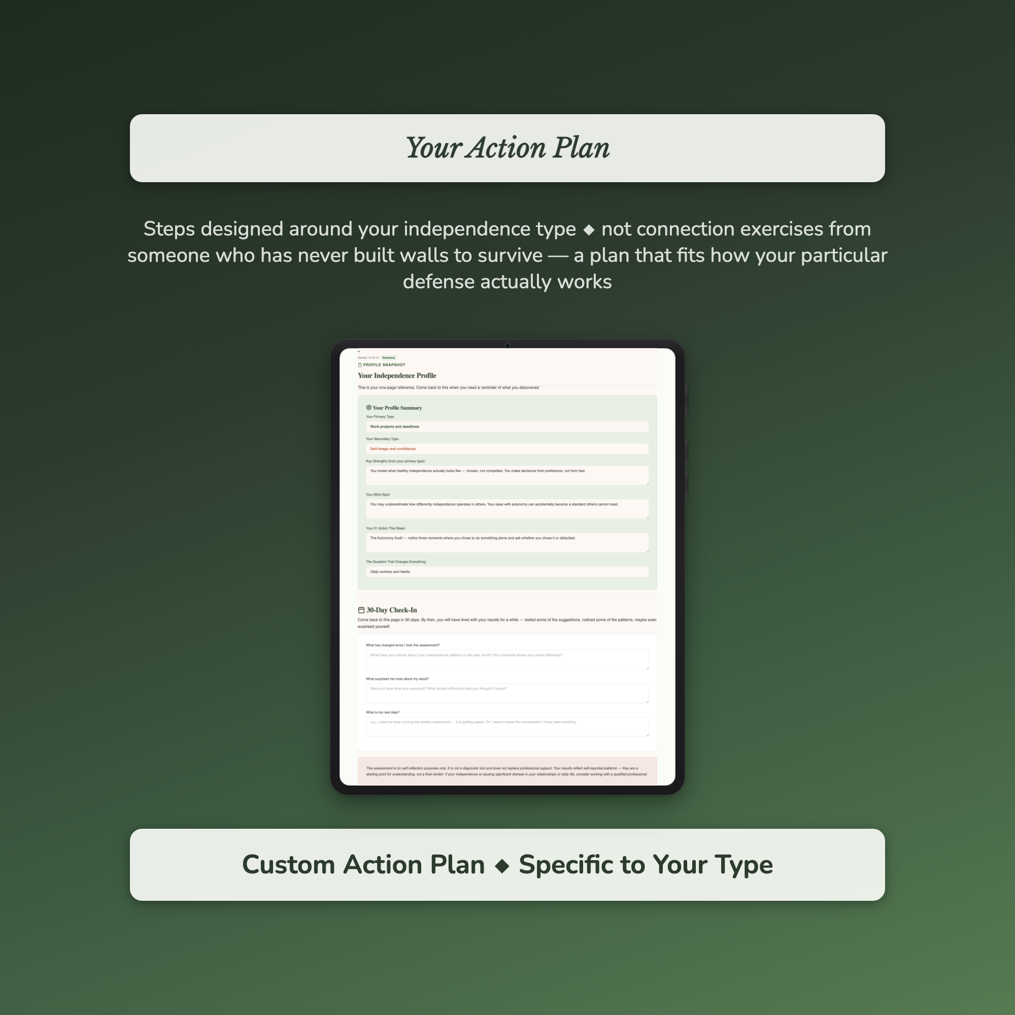 Independence Profile — sample exercise page