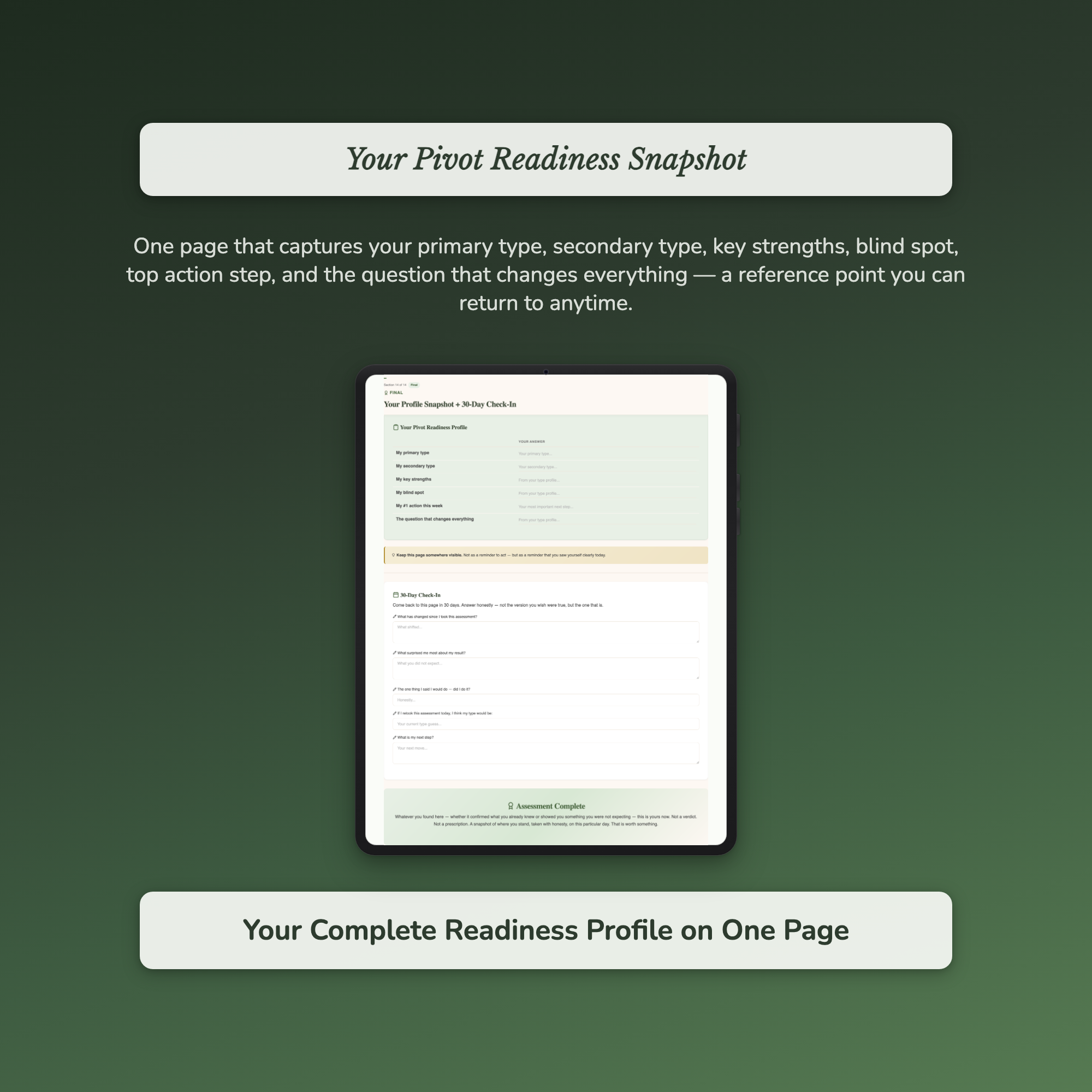 Life Pivot Readiness Profile — sample exercise page