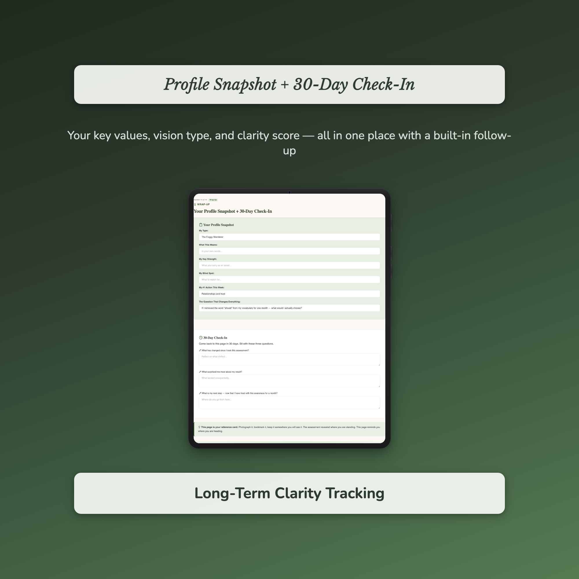 Life Vision Profile — sample exercise page