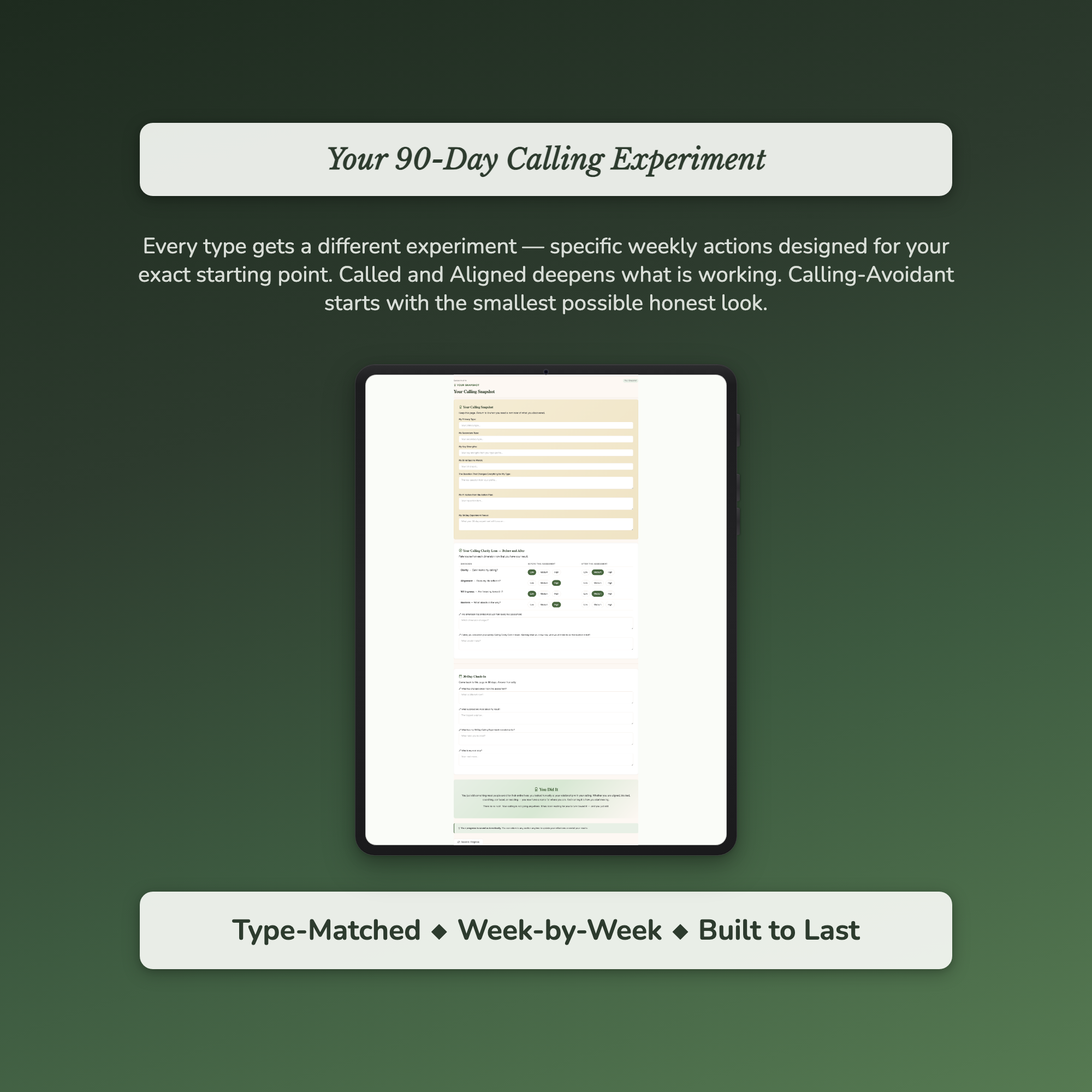 Life Calling Profile — sample exercise page