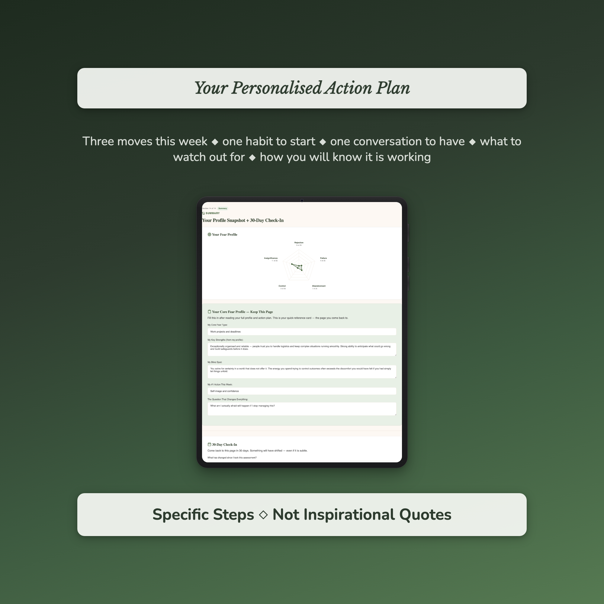 Core Fear Profile — sample exercise page