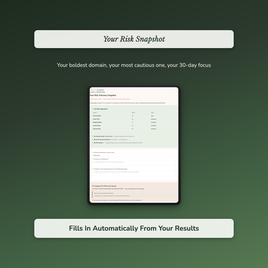 Risk Tolerance Quiz & Workbook – Bold Here, Cautious There – Interactive Self-Assessment