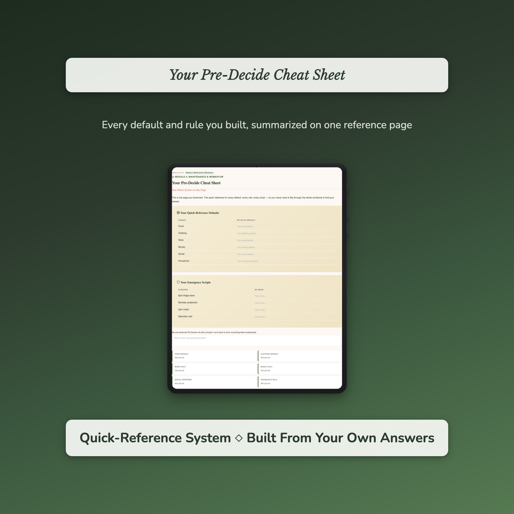 Decision Fatigue Workbook — sample exercise page