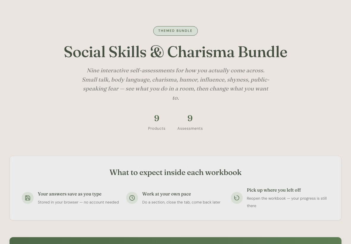 Social Skills Bundle – Charisma Small Talk Communication 9 Tools – Interactive Digital Bundle