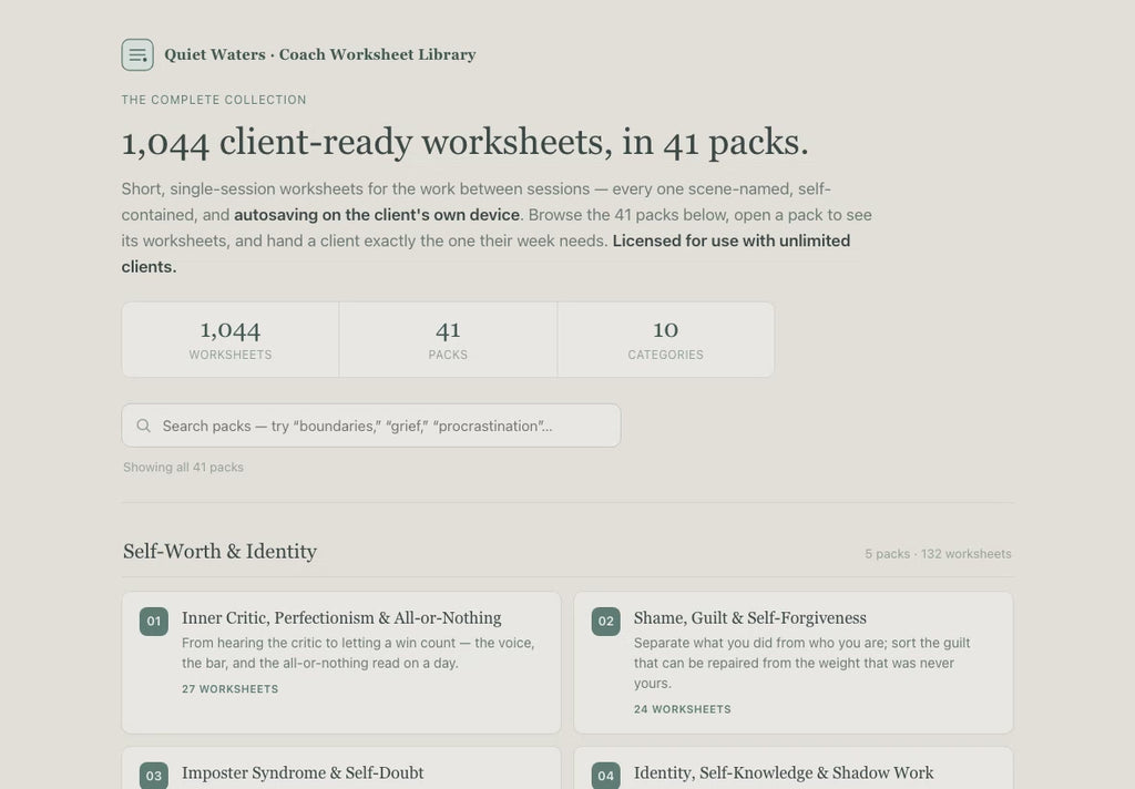 Life Coach Worksheets – 1000+ Interactive Client Tools, Auto-Scoring – Commercial License