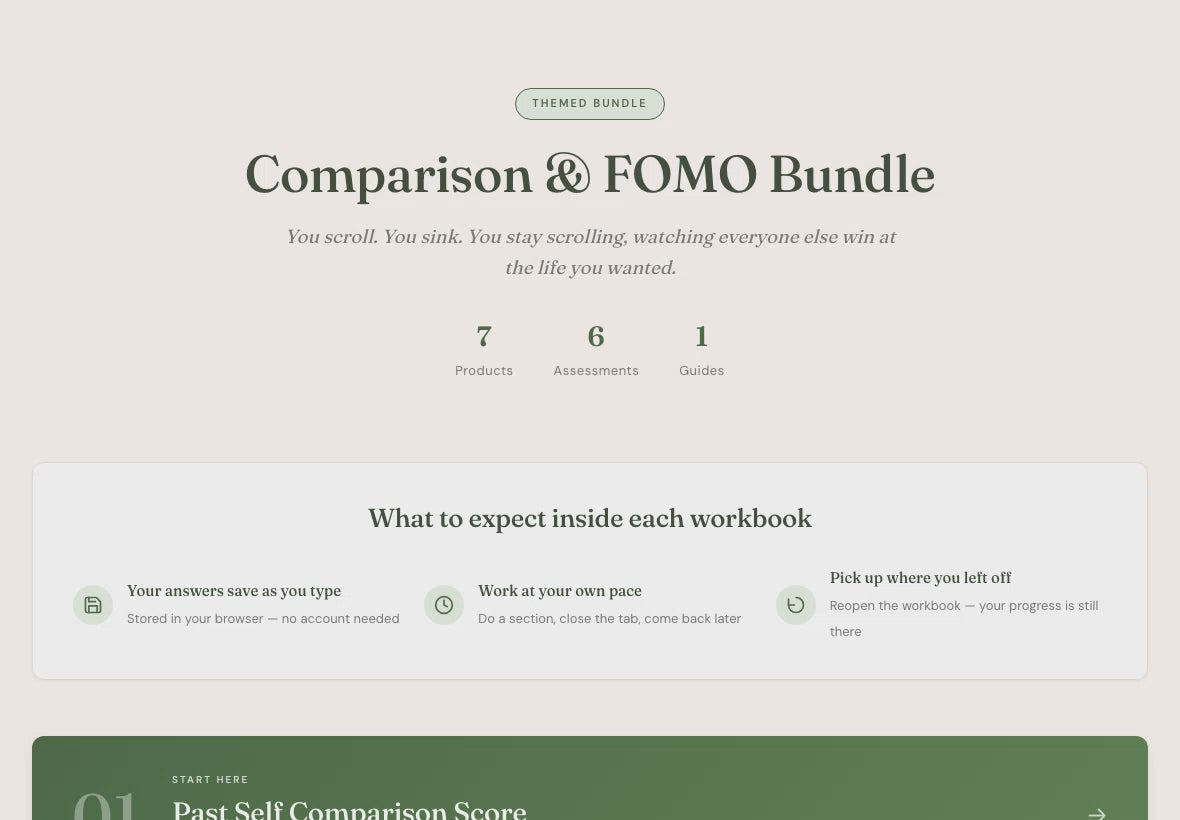 Self-Care Bundle – Stop Comparing Your Life 7 Tools – Interactive Digital Bundle